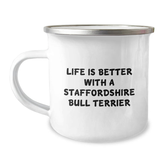 Staffordshire Bull Terrier Dog Lovers Funny Gifts from Friends for Graduation Unique Camping Mugs, Life Is Better With A Staffordshire Bull Terrier - Funny Quote on Stainless Steel Mug - Image 1
