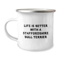 Load image into Gallery viewer, Staffordshire Bull Terrier Dog Lovers Funny Gifts from Friends for Graduation Unique Camping Mugs, Life Is Better With A Staffordshire Bull Terrier - Funny Quote on Stainless Steel Mug - Image 1
