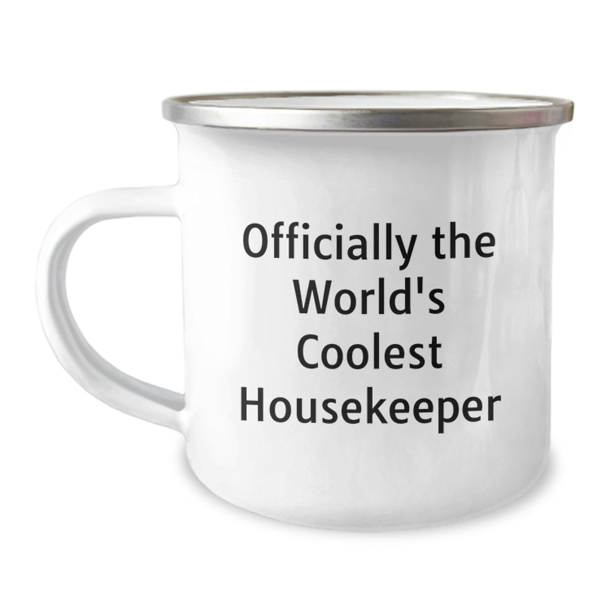 Funny Housekeeper Gifts for Her - 'Officially The World's Coolest Housekeeper' Camping Mug, Stainless Steel with Enamel Finish, 12 oz Capacity, Christmas Unique Gifts from Friends and Family - Image 1