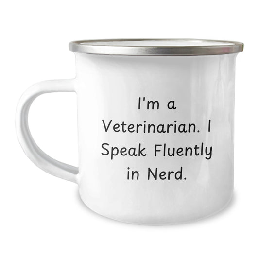 Funny Veterinarian Gifts for Graduation - I Speak Fluently In genius - Enamel Camping Mug for Veterinarian Friends - Image 1
