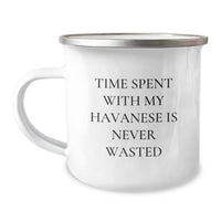 Load image into Gallery viewer, Havanese Dog Lovers' Camping Mug, Funny Quote Gifts from Friends, Unique Birthday Presents for Men, Women, Coworkers, Family, 'Time Spent With My Havanese Is Never Wasted' - Image 1
