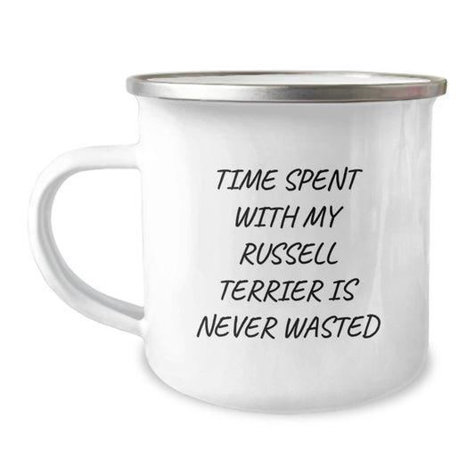 Funny Russell Terrier Dog Gifts, Camping Mug for Men, Gifts from Friends and Family, Quote: 'Time Spent With My Russell Terrier Is Never Wasted' Birthday Unique Gifts for Russell Terrier Dog Lovers - Image 1