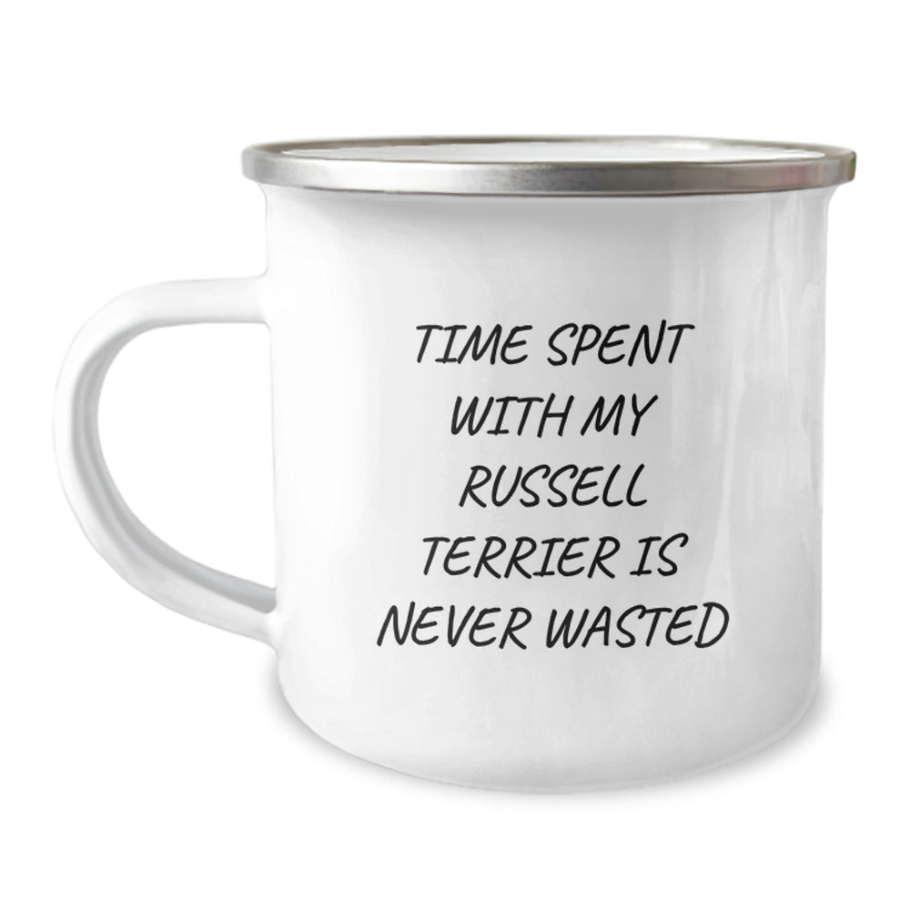 Funny Russell Terrier Dog Gifts, Camping Mug for Men, Gifts from Friends and Family, Quote: 'Time Spent With My Russell Terrier Is Never Wasted' Birthday Unique Gifts for Russell Terrier Dog Lovers - Image 1