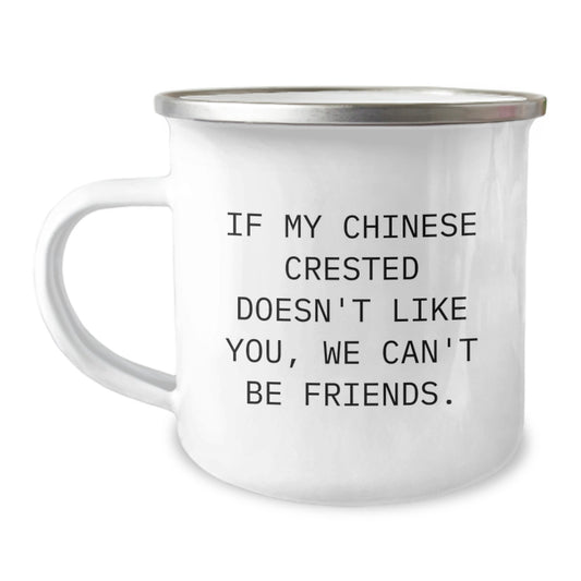 Funny Chinese Crested Dog Mom Gifts from Men to Friends on Birthday - If My Chinese Crested Doesn't Like You, We Can't Be Friends. 12 oz Camping Mug - Image 1