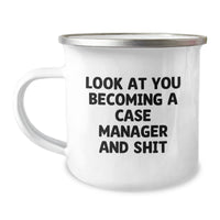Load image into Gallery viewer, Gifts from Friends for Case Manager Graduation Celebration, Funny Case Manager Mug, Camping Mug with &#39;Look At You Becoming A Case Manager And Shit&#39; Quote, 12 oz Stainless Steel with Enamel Finish - Image 1
