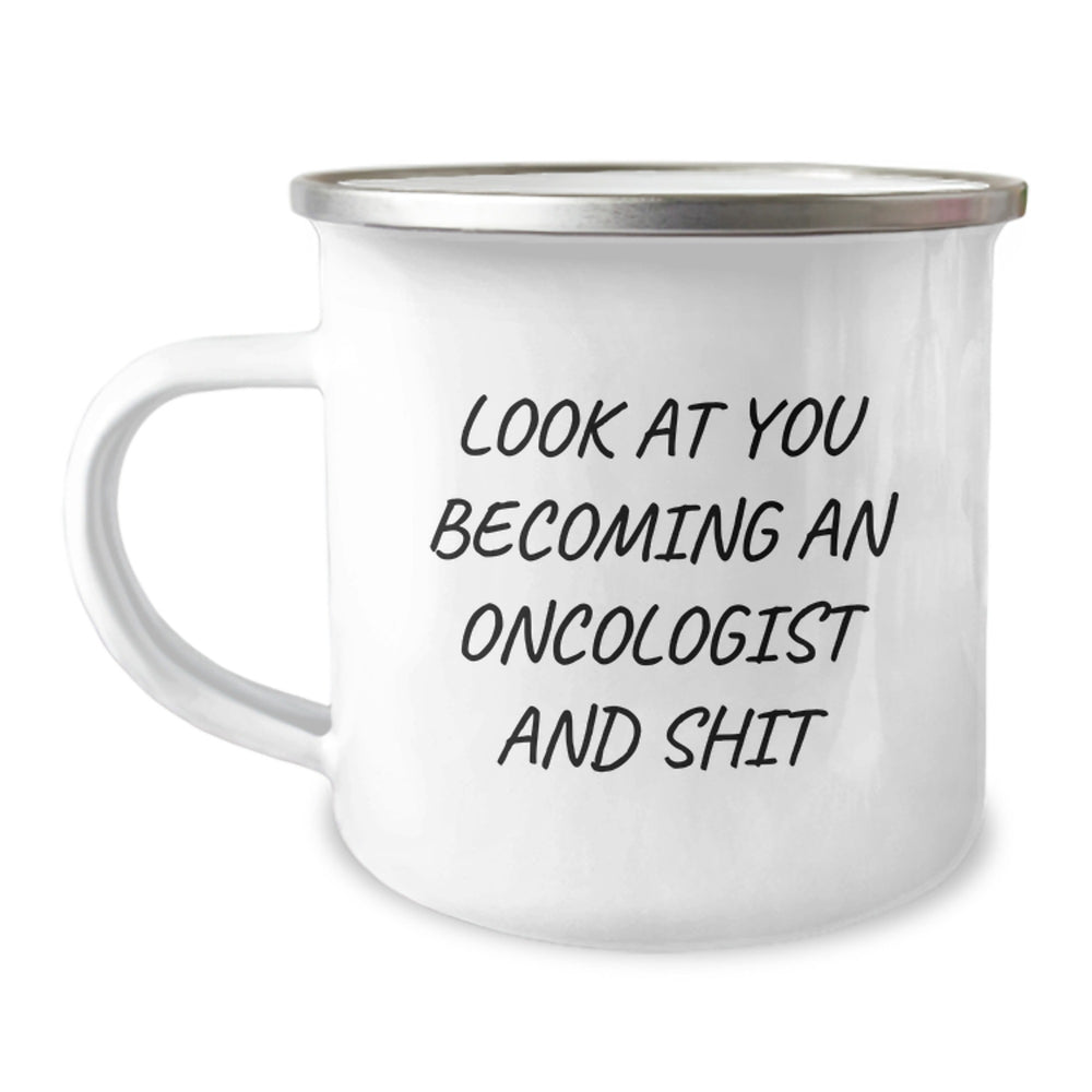 Oncologist Gifts for Men, Funny Quote Camping Mug, 12 oz Stainless Steel with Enamel Finish, Gifts from Family, Friends, Coworkers, Graduation Unique Gifts for Oncologist - Image 1