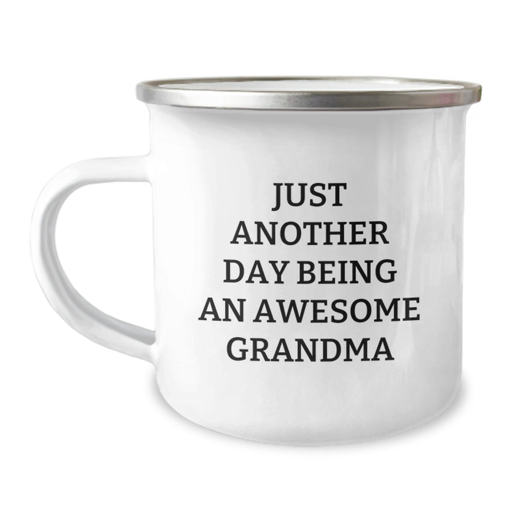 Funny Grandma Camping Mug, Just Another Day Being An Awesome Grandma, Gifts from Family for Grandma's Graduation - Image 1