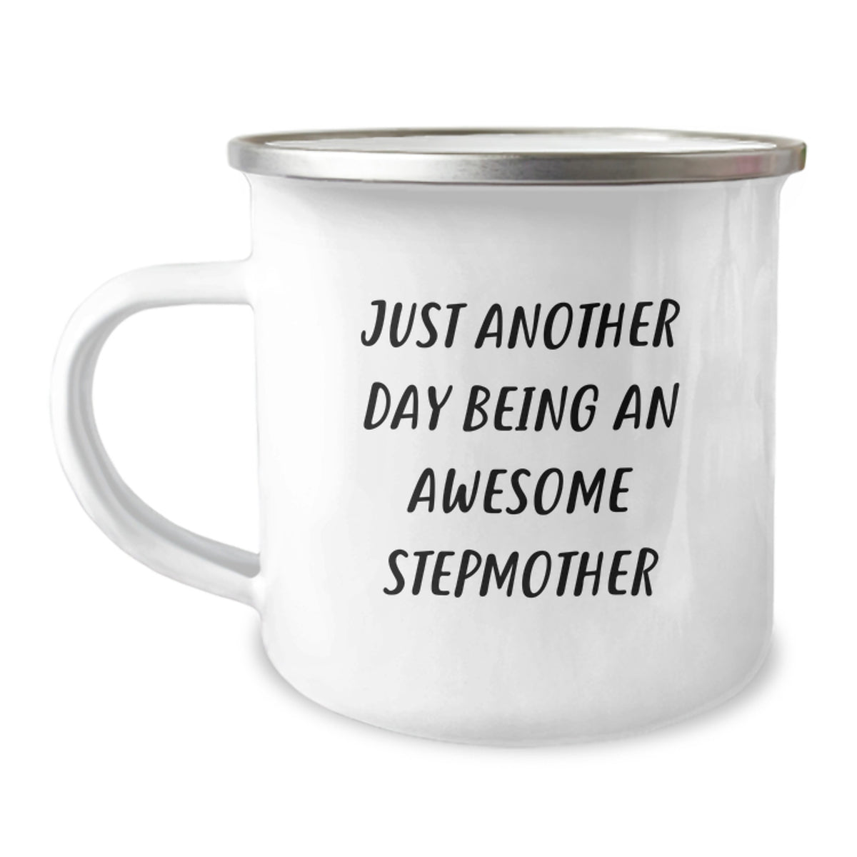 Stepmother Gifts from Family, Just Another Day Being An Awesome Stepmother, Funny Camping Mug for Graduation, 12 oz Stainless Steel with Enamel Finish - Image 1
