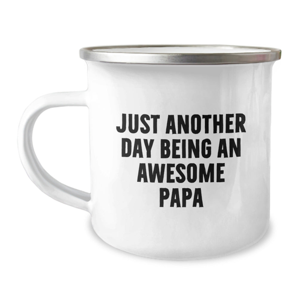 Funny Papa Camping Mug, Just Another Day Being An Awesome Papa, Gifts from Family to Papa for Graduation - Image 1