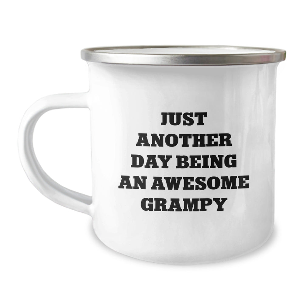 Funny Grampy Gifts for Men - Just Another Day Being An Awesome Grampy Enamel Camping Mug, Gifts from Family for Grampy's Graduation - Image 1
