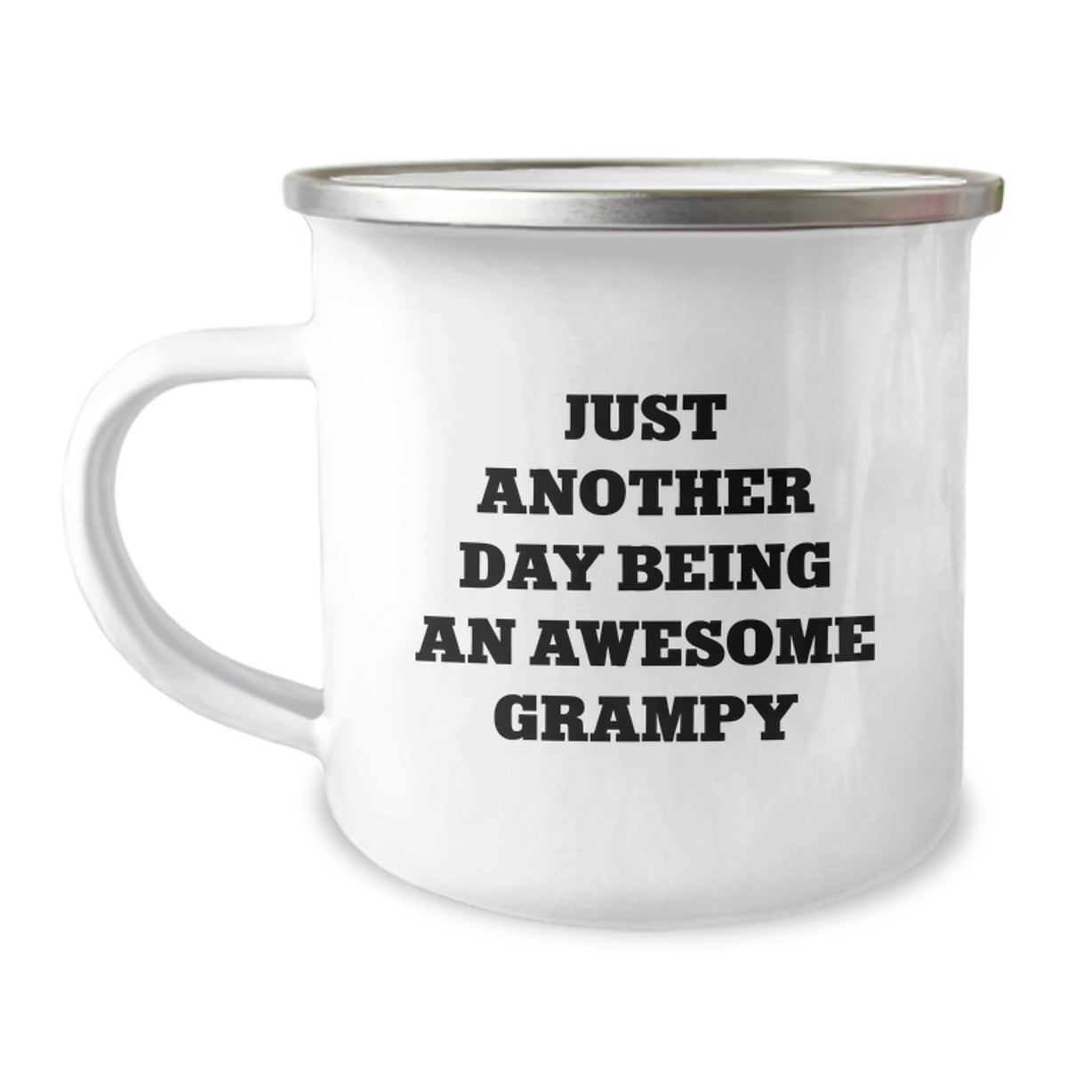 Funny Grampy Gifts for Men - Just Another Day Being An Awesome Grampy Enamel Camping Mug, Gifts from Family for Grampy's Graduation - Image 1