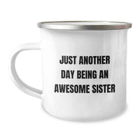 Load image into Gallery viewer, Awesome Sister Camping Mug, Funny Quote Gifts from Men to Sister for Graduation, 12 oz Stainless Steel with Enamel Finish - Image 1
