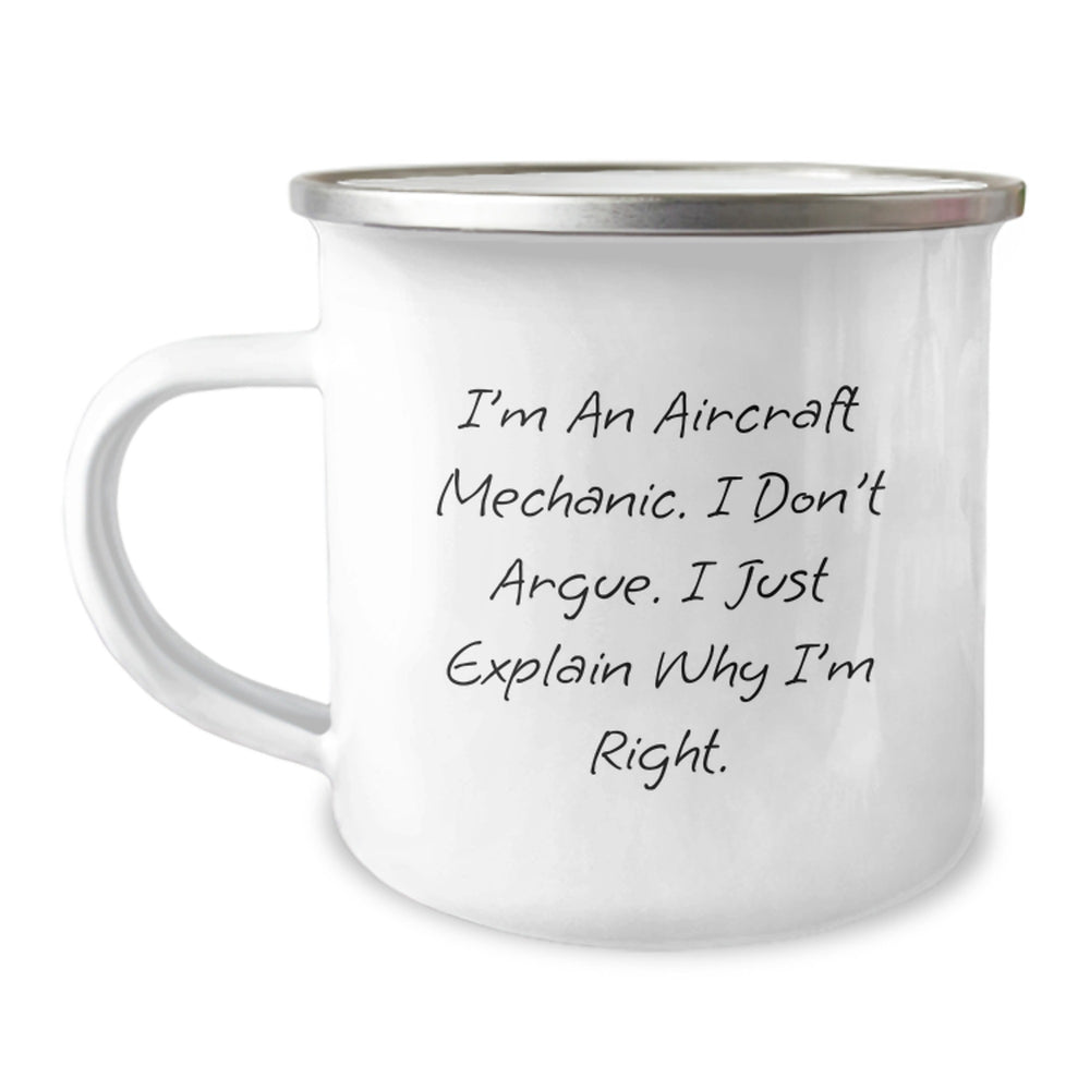 Aircraft Mechanic Humor Gifts from Friends to Men - Inspirational Quote Camping Mug, 12 oz Stainless Steel with Enamel Finish, Perfect Graduation Unique Gifts - Image 1