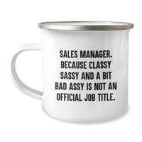 Load image into Gallery viewer, Funny Sales Manager Gifts, Classy Sass, and a Bit of Fearlessy Graduation Mug for Men, Women, Friends, Coworkers, or Family, 12 oz Stainless Steel with Enamel Finish - Image 1
