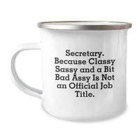 Load image into Gallery viewer, Secretary Gifts Funny Camping Mug, &#39;Secretary. Because Classy Sassy And A Bit Fearlessy Is Not An Official Job Title.&#39; for Secretary, Men, Women, Friends, Coworkers, Family, Unique Graduation Gifts - Image 1
