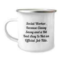 Load image into Gallery viewer, Social Worker Camping Mug - Funny Quote Gifts from Friends to Men and Women, Graduation Unique Gifts for Social Worker, Classy and Sassy - Image 1
