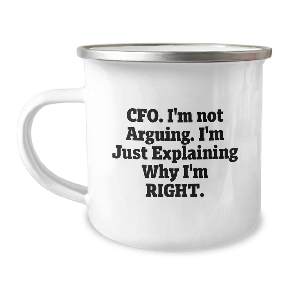 Funny CFO Gifts from Friends, Perfect for Graduation, CFO Camping Mug 'I'm Not Arguing. I'm Just Explaining Why I'm Right.' - 12 oz Stainless Steel with Enamel Finish - Image 1