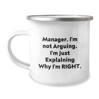 Load image into Gallery viewer, Gifts from Friends for Manager - Funny Quote Camping Mug, 12 oz Stainless Steel with Enamel Finish - Perfect Graduation Gift for Men - Image 1
