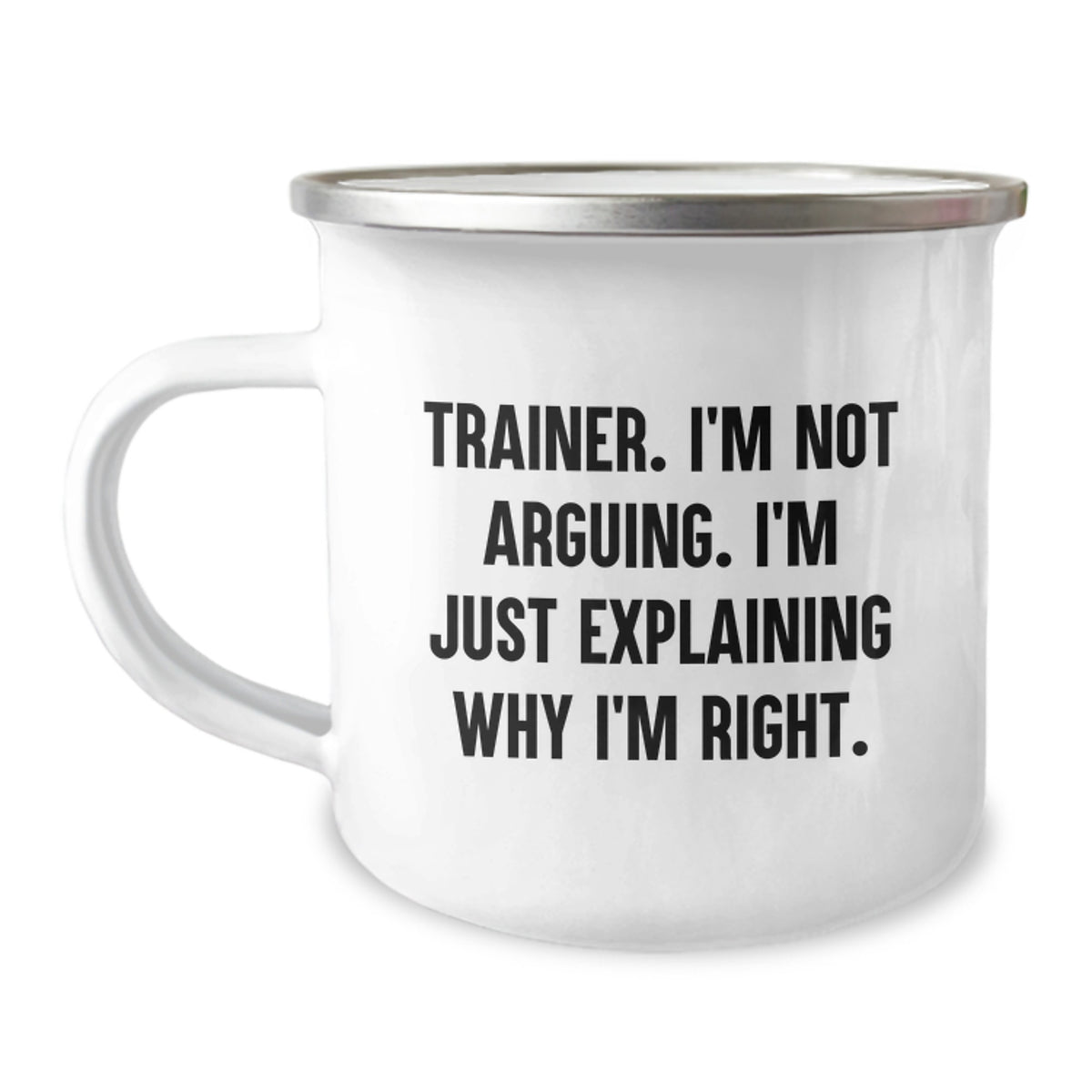 Trainer Gifts from Friends, Funny Camping Mug for Birthday, 'I'm Not Arguing, I'm Just Explaining Why I'm Right' Trainer Quote, 12 oz Stainless Steel with Enamel Finish - Image 1