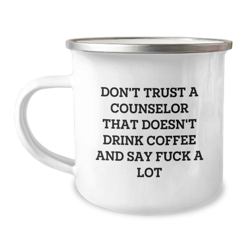 Funny Counselor Gifts for Christmas - 'Don't Trust A Counselor' Camping Mug, Inspirational Coffee Mug for Counselors, Unique Counselor Appreciation Gifts from Friends & Family - Image 1