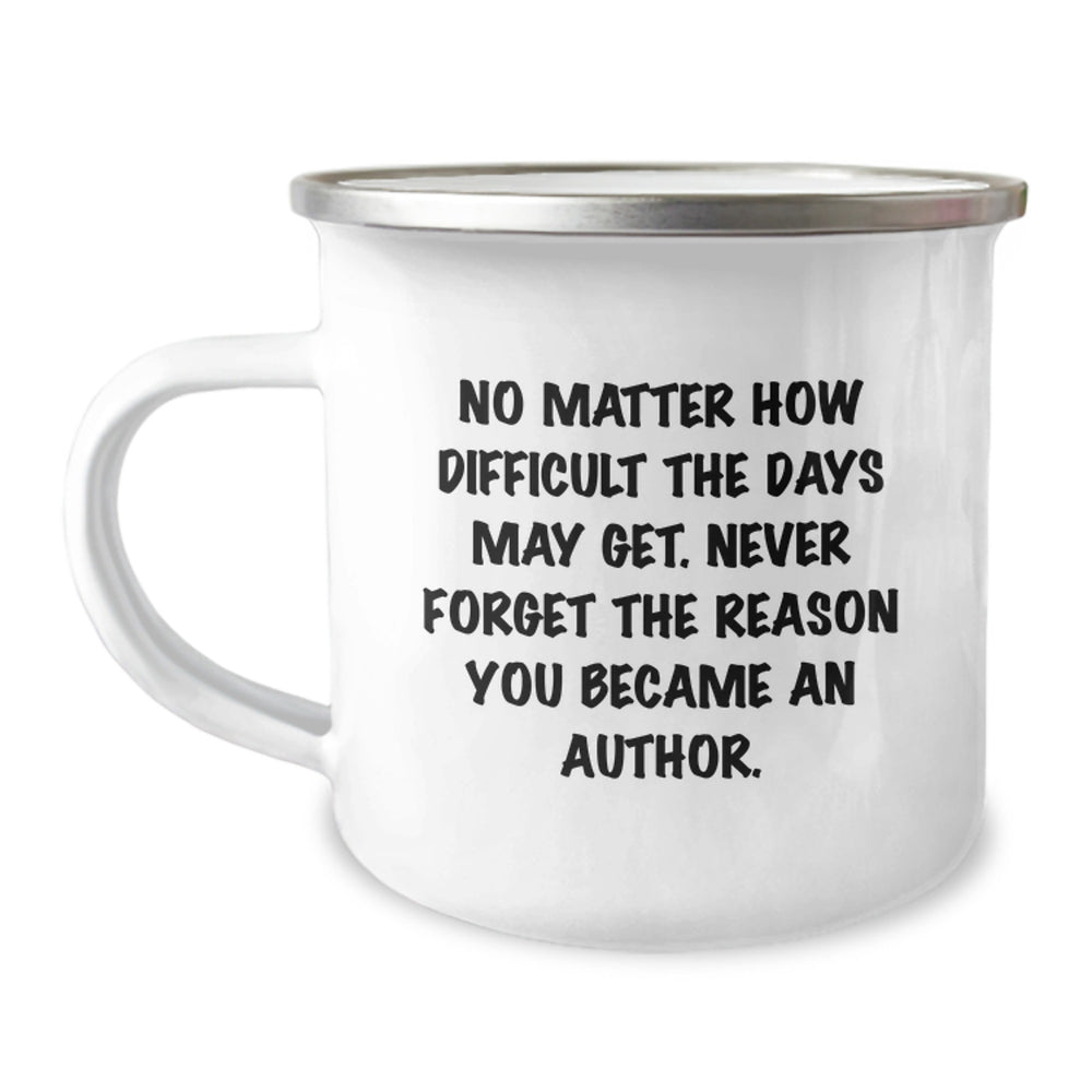 Author's Inspirational Camping Mug, Gifts from Friends, Never Forget the Reason You Became an Author, 12 oz Stainless Steel, Birthday Unique Gifts for Author - Image 1