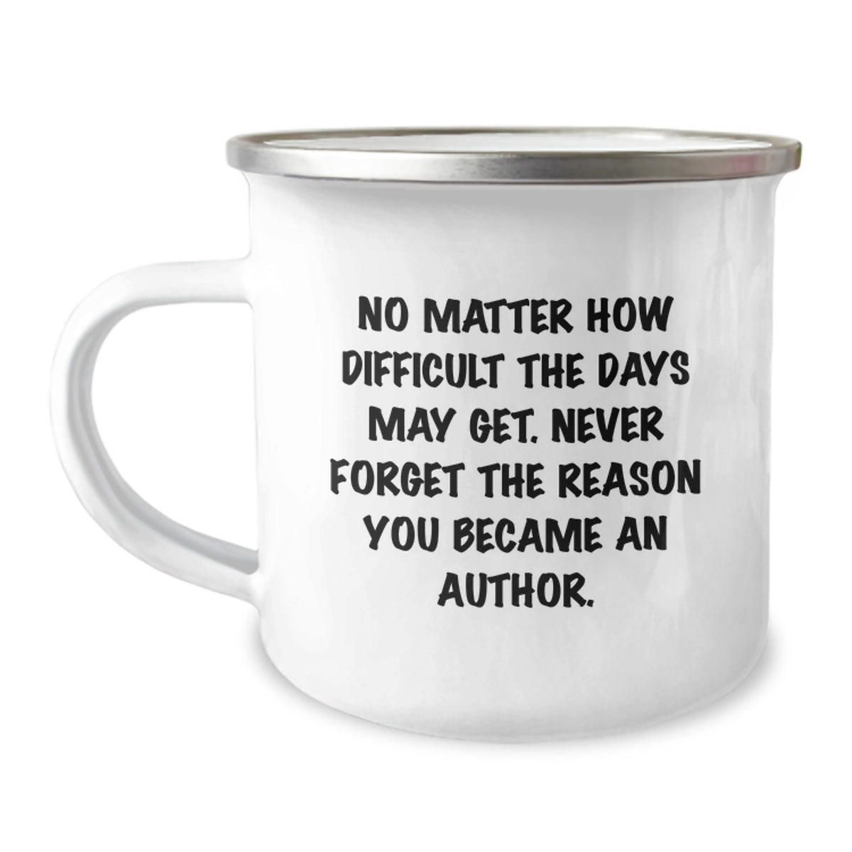 Author's Inspirational Camping Mug, Gifts from Friends, Never Forget the Reason You Became an Author, 12 oz Stainless Steel, Birthday Unique Gifts for Author - Image 1