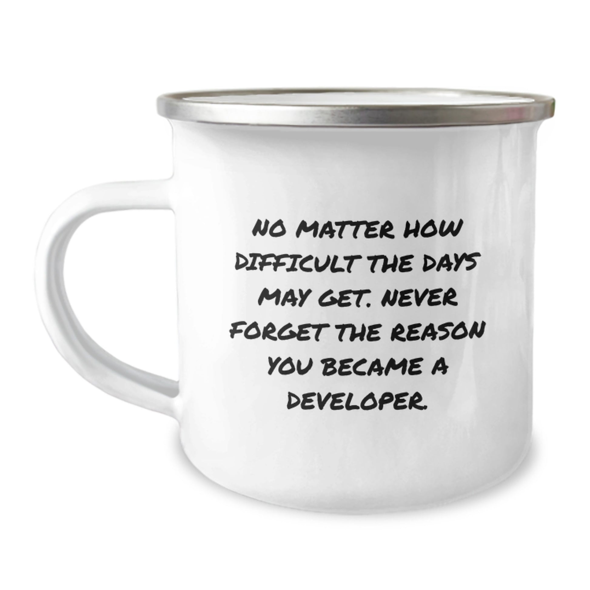 Funny Developer Camping Mug Gifts from Friends - Never Forget the Reason You Became a Developer, Christmas Unique Gifts for Developer - Image 1