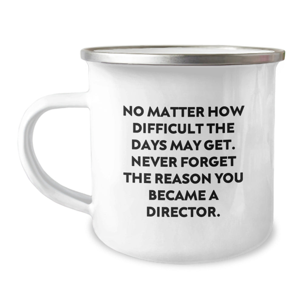 Inspiring Director Gifts from Friends, Funny Camping Mug for Birthday, 'Never Forget' Quote - Image 1