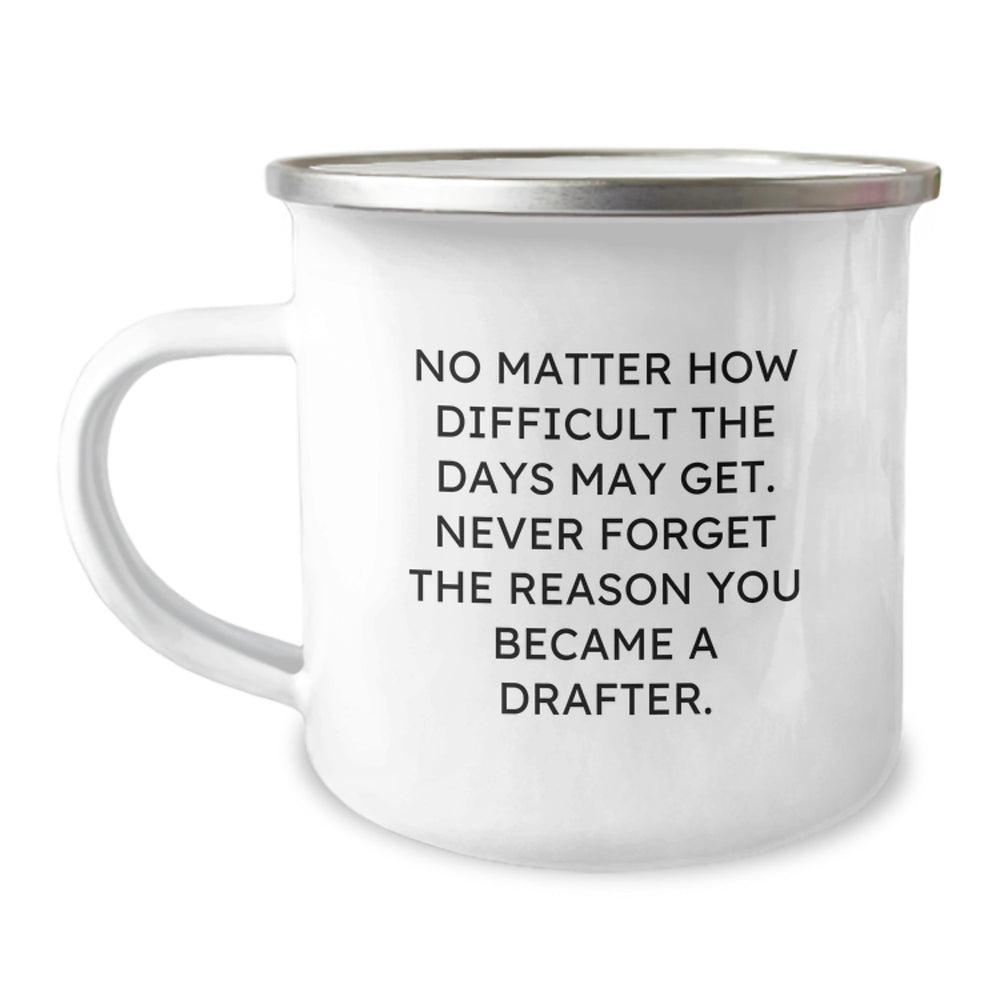 Inspirational Drafter Gifts from Friends, Unique Birthday Camping Mugs for Men with Funny Quote, 'No Matter How Difficult The Days May Get. Never Forget The Reason You Became A Drafter.' - Image 1