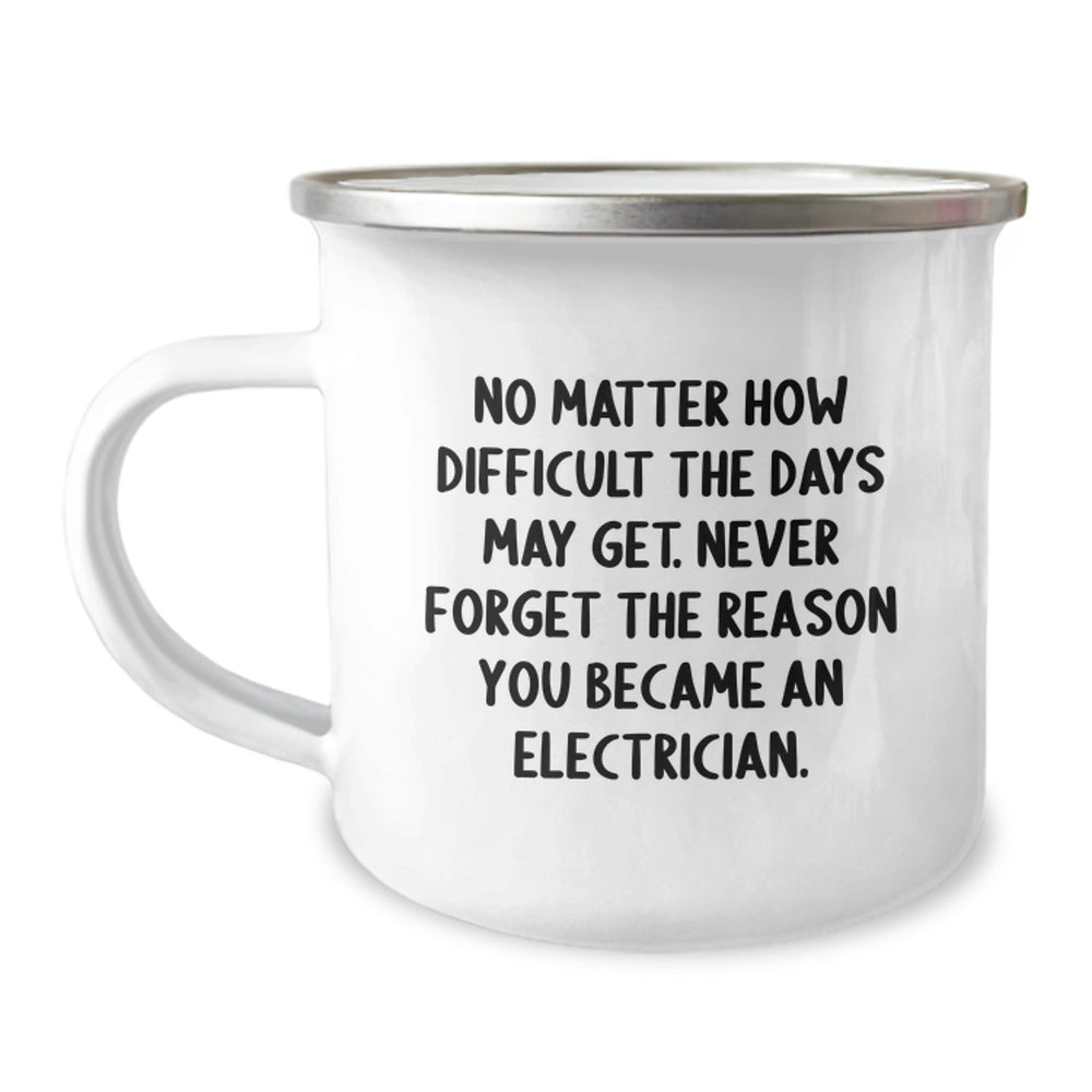Inspiring Electrician Gifts, Funny Camping Mug for Birthday, 'No Matter How Difficult The Days May Get. Never Forget The Reason You Became An Electrician.' - Gifts from Family to Electrician - Image 1