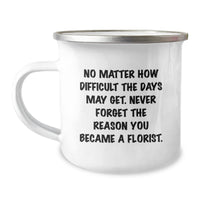 Load image into Gallery viewer, Gifts from Florists to Florists, Inspirational Quote Camping Mug for Birthday, No Matter How Difficult The Days May Get, 12 oz Stainless Steel with Enamel Finish, Hand Wash, Permanent Printing - Image 1
