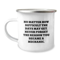 Load image into Gallery viewer, Funny Mechanic Gifts from Friends - Inspirational Camping Mug for Birthday - &#39;No Matter How Difficult The Days May Get. Never Forget The Reason You Became A Mechanic.&#39; - Image 1
