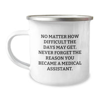 Load image into Gallery viewer, Medical Assistant Inspirational Gifts from Family, Unique Birthday Unique Gifts for Women, &#39;No Matter How Difficult The Days May Get...&#39; Enamel Camping Mug, 12 oz Stainless Steel - Image 1
