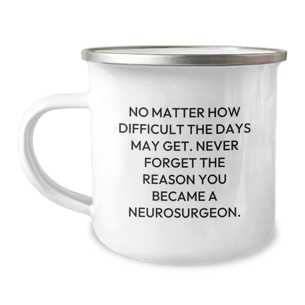 Inspirational Neurosurgeon Gifts from Friends, Unique Camping Mug for Graduation - 'No Matter How Difficult The Days May Get. Never Forget The Reason You Became A Neurosurgeon.' - Image 1