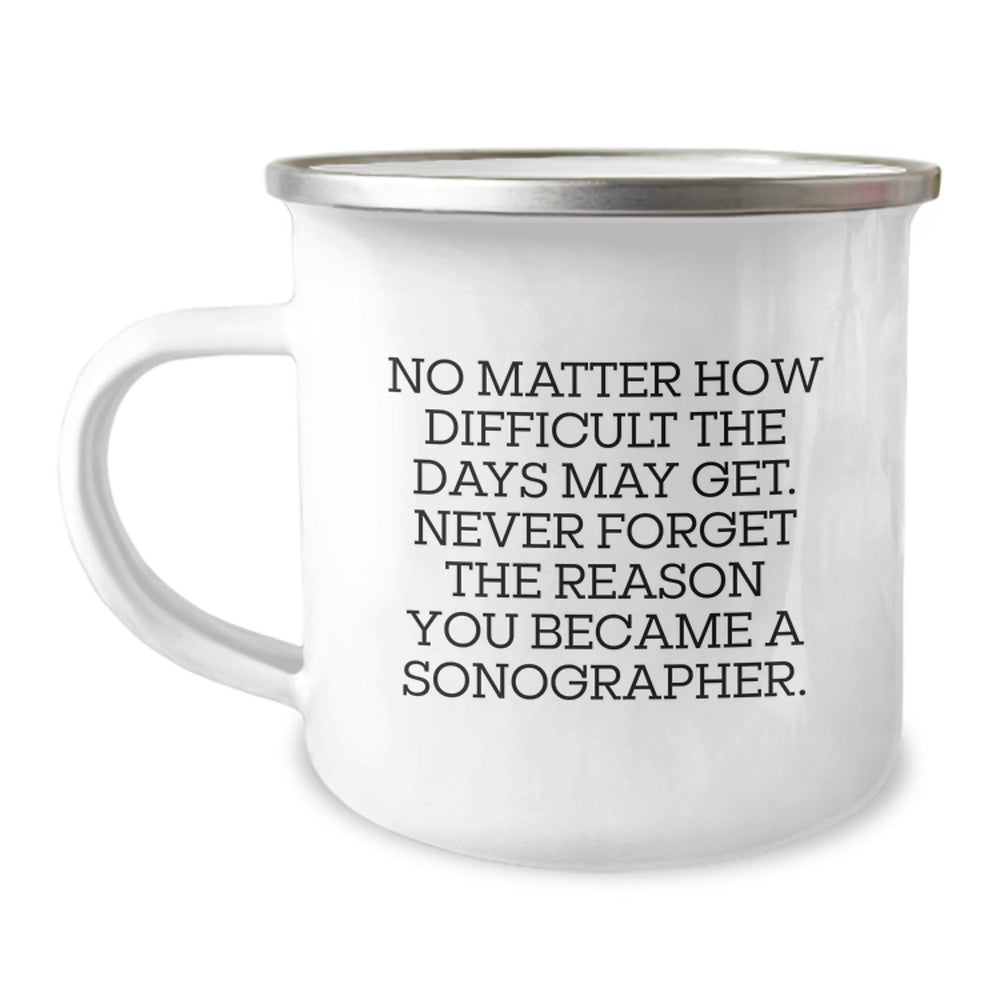 Inspiring Sonographer Gifts from Friends, Family, or Coworkers - Funny 'Never Forget the Reason You Became a Sonographer' Camping Mug for Birthday - Image 1