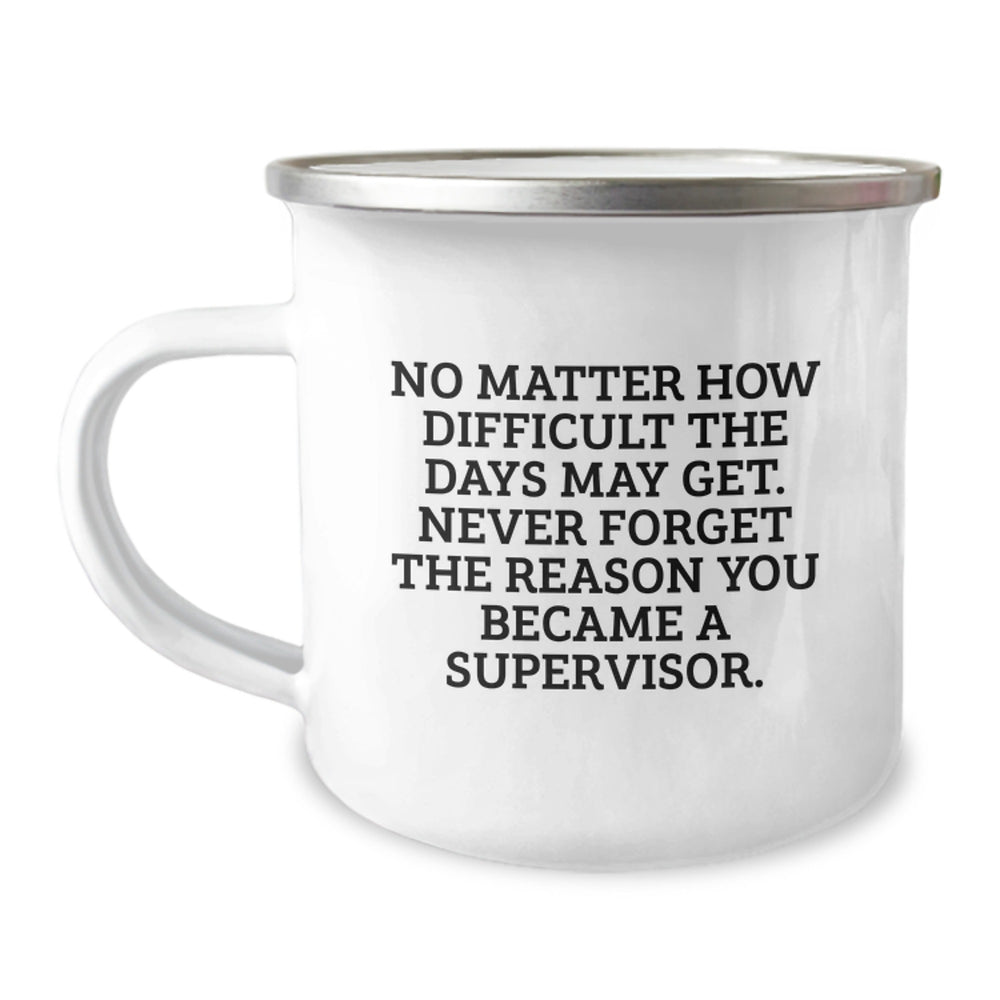 Funny Inspirational Supervisor Gifts for Men from Friends on Birthday, Unique Camping Mug with Quote 'No Matter How Difficult The Days May Get. Never Forget The Reason You Became A Supervisor.' - Image 1