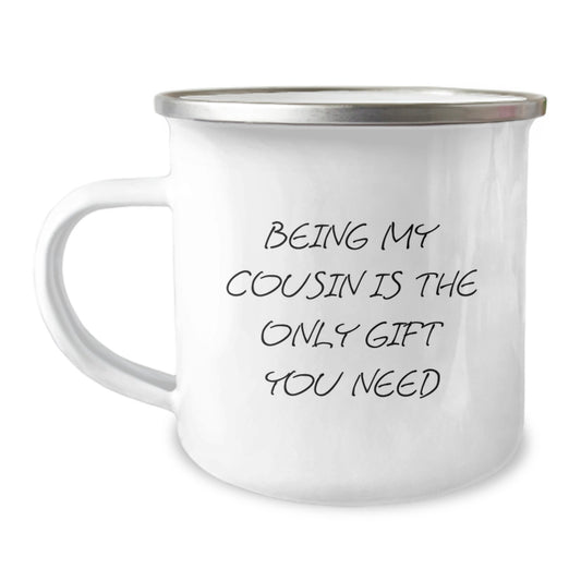 Cousin Camping Mug, Funny Quote Gifts from Family, Gifts for Cousin, 12 oz Stainless Steel with Enamel Finish - Image 1