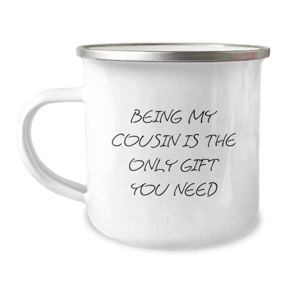 Cousin Camping Mug, Funny Quote Gifts from Family, Gifts for Cousin, 12 oz Stainless Steel with Enamel Finish - Image 1