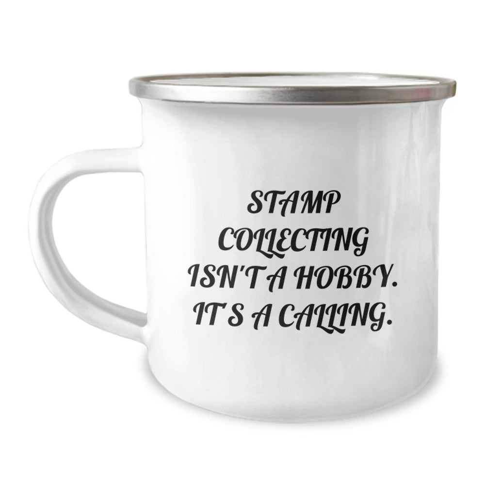 Unique Stamp Collecting Gifts for Men, Christmas Unique Gifts from Friends, Funny 'Stamp Collecting Isn't A Hobby, It's A Calling' Camping Mug - Image 1