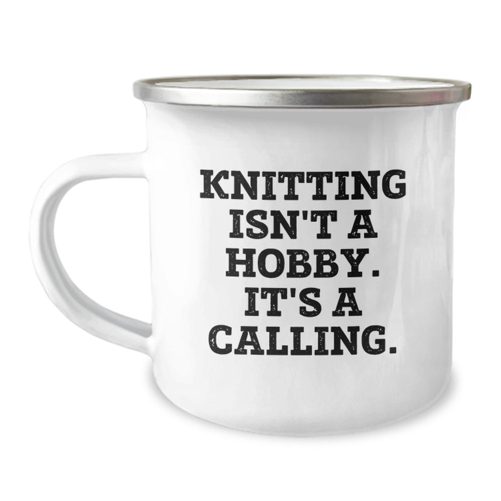 Knitting Gifts for Friends Birthday, Funny Camping Mug 'Knitting Isn't A Hobby. It's A Calling.' Gifts from Family - Image 1