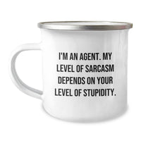 Load image into Gallery viewer, Funny Agent Gifts for Men Christmas Unique Mugs from Friends - Camping Mug with &#39;I&#39;m An Agent. My Level Of Sarcasm Depends On Your Level Of Stupidity.&#39; Quote - Image 1
