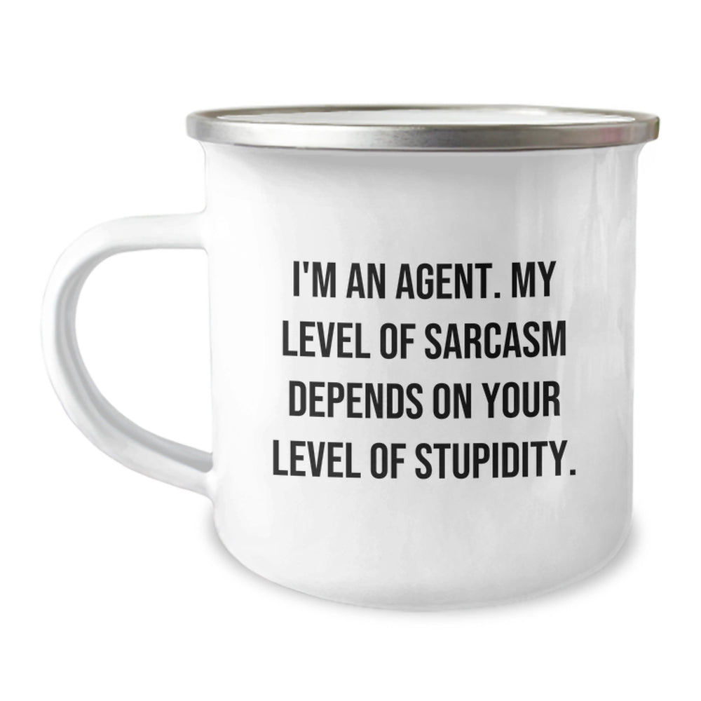 Funny Agent Gifts for Men Christmas Unique Mugs from Friends - Camping Mug with 'I'm An Agent. My Level Of Sarcasm Depends On Your Level Of Stupidity.' Quote - Image 1