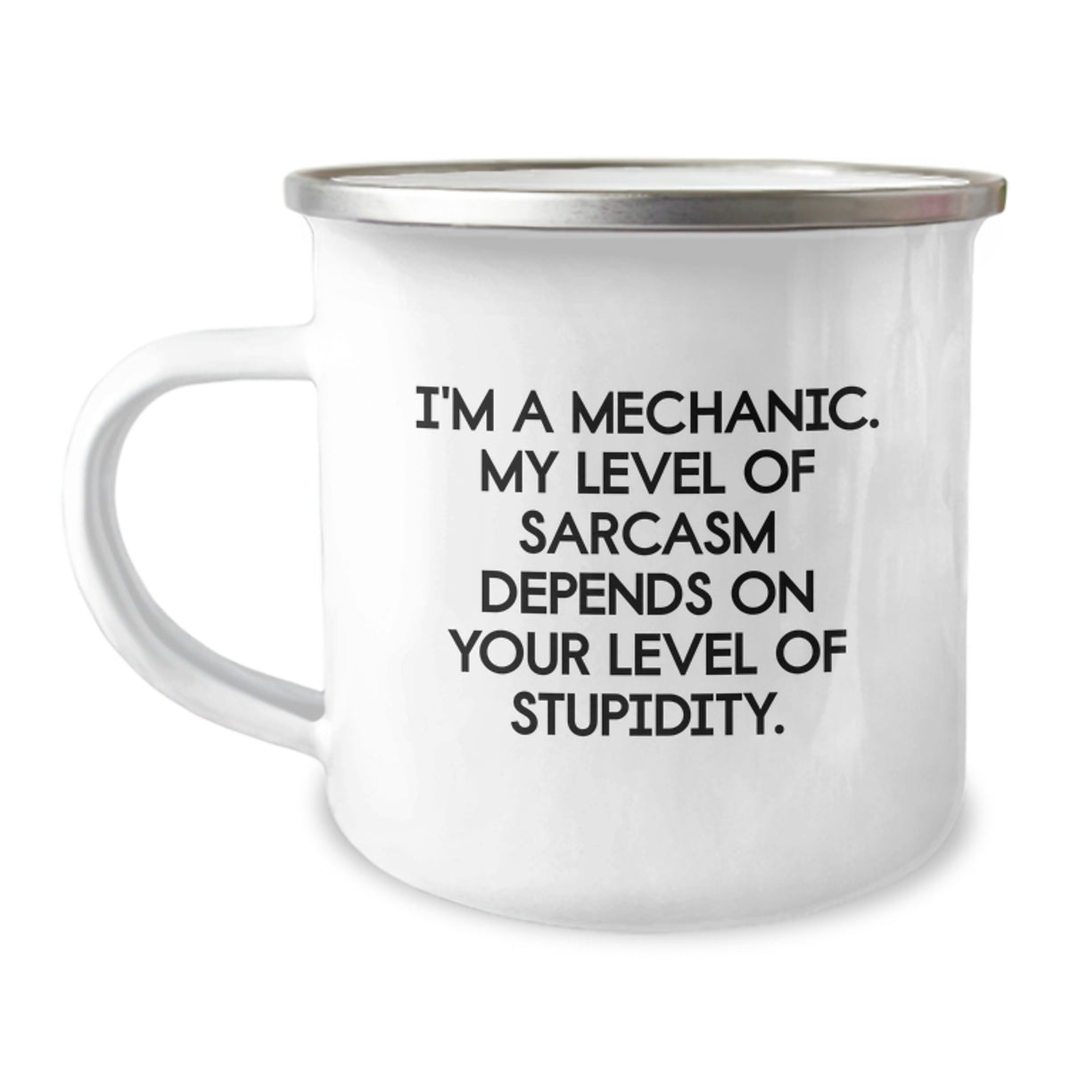 Funny Mechanic Gifts for Men - 'I'm A Mechanic. My Level Of Sarcasm Depends On Your Level Of Stupidity.' Camping Mug - Christmas Unique Gifts from Friends and Family - Image 1