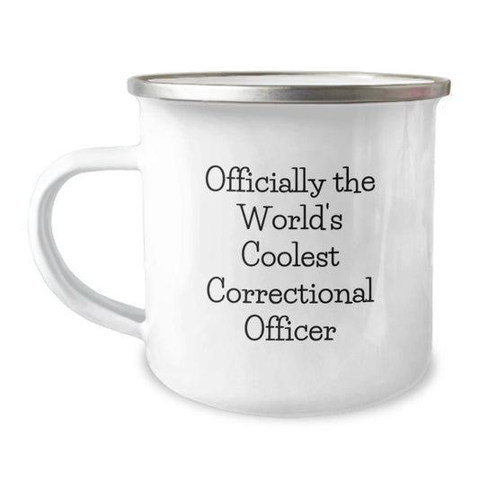 Funny Correctional Officer Gifts for Men from Family - Officially The World's Coolest Correctional Officer Camping Mug, 12 oz Stainless Steel with Enamel Finish, Christmas Unique Gifts - Image 1