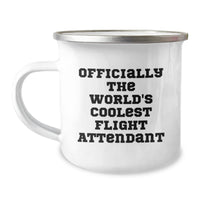 Load image into Gallery viewer, Unique Christmas Unique Gifts for Flight Attendants - Funny Camping Mug, &#39;Officially The World&#39;s Coolest Flight Attendant&#39; Quote, Stainless Steel with Enamel Finish, 12 oz Capacity - Image 1
