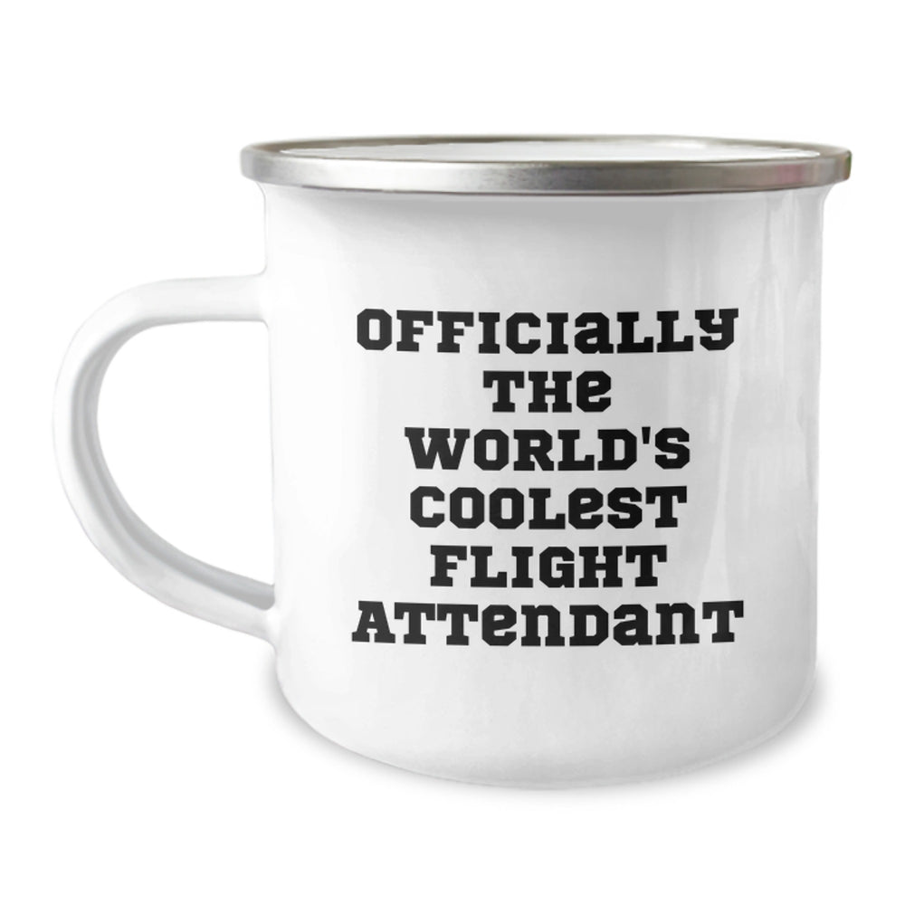 Unique Christmas Unique Gifts for Flight Attendants - Funny Camping Mug, 'Officially The World's Coolest Flight Attendant' Quote, Stainless Steel with Enamel Finish, 12 oz Capacity - Image 1