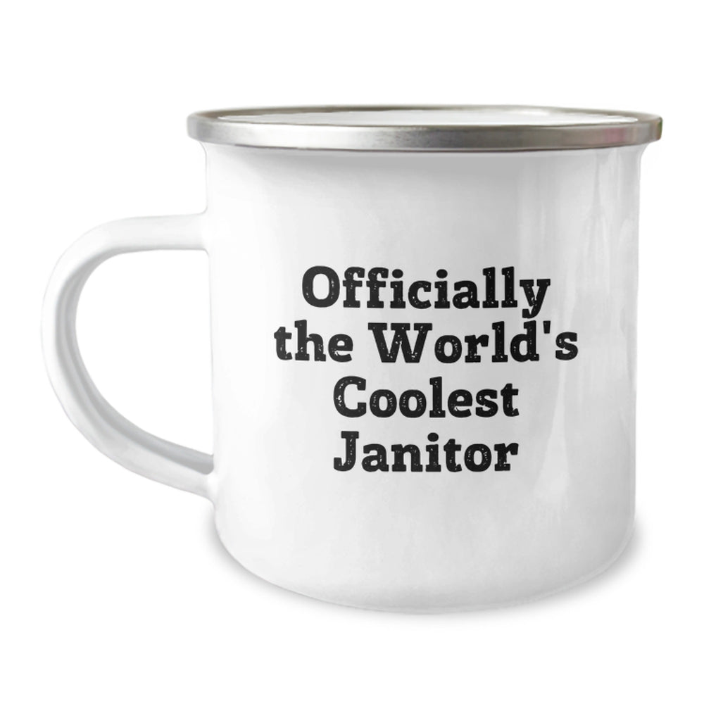 Funny Janitor Gifts for Friends, Janitor Camping Mug with Quote 'Officially The World's Coolest Janitor', Christmas Unique Gifts from Men - Image 1