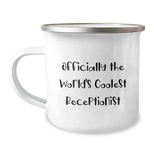 Funny Receptionist Gifts for Christmas, Officially The World's Coolest Receptionist, Camping Mug, Unique Personalized Presents for Women, Coworkers, or Friends - Image 1