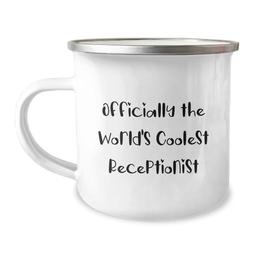 Funny Receptionist Gifts for Christmas, Officially The World's Coolest Receptionist, Camping Mug, Unique Personalized Presents for Women, Coworkers, or Friends - Image 1