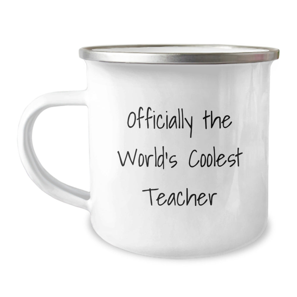 Funny Teacher Gifts from Friends - Officially The World's Coolest Teacher Camping Mug, Christmas Unique Gifts for Teacher Men Women - Image 1